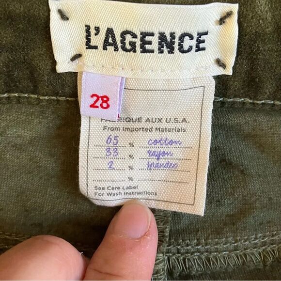 L’agence Margot High Rise Ivy Green Velvet Stretch Denim Pants Size 28 - Picture 4 of 11